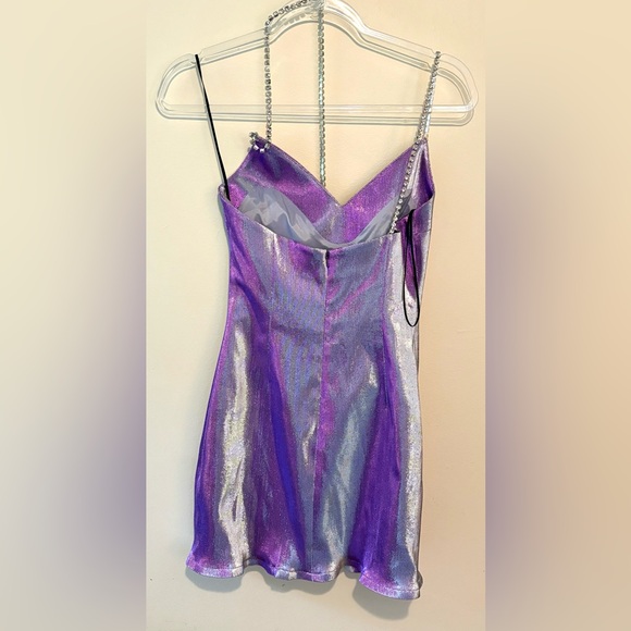 AREA crystal choker mini dress in silver violet - Picture 9 of 12